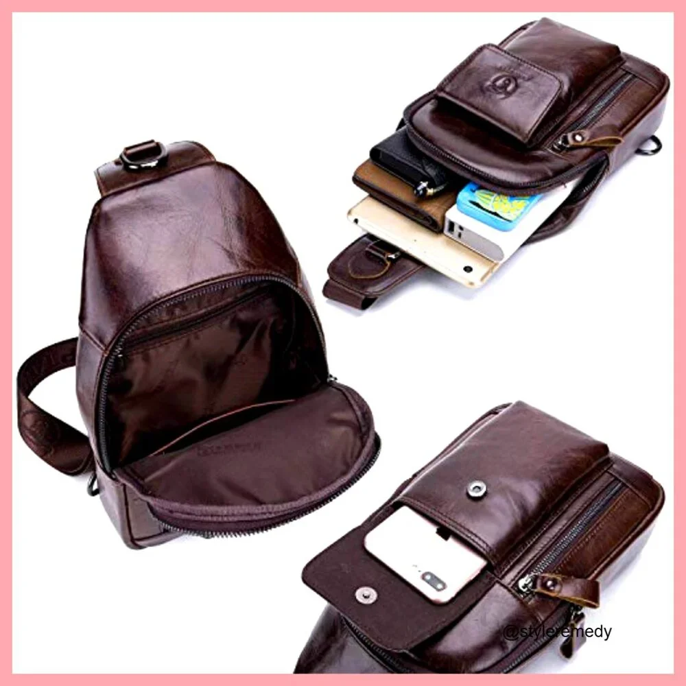 Genuine Leather Crossbody Bag Sling Backpack for Travel Hiking